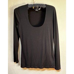 Vango Women’s Black Long Sleeves Top Size 2 Scoop Neckline Stretch France
